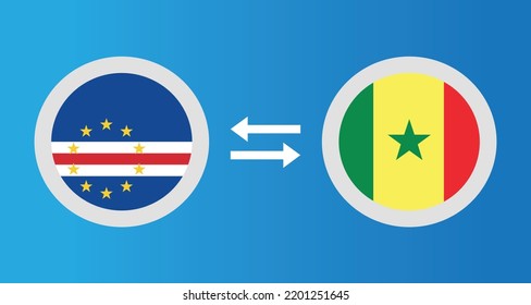 round icons with Cape Verde and Senegal flag exchange rate concept graphic element Illustration template design
