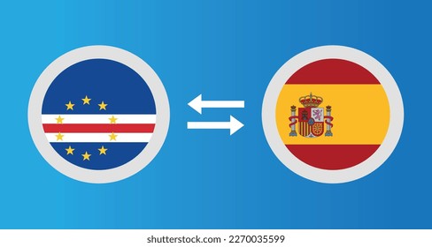 round icons with Cape Verde and Spain flag exchange rate concept graphic element Illustration template design
