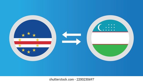 round icons with Cape Verde and Uzbekistan flag exchange rate concept graphic element Illustration template design
