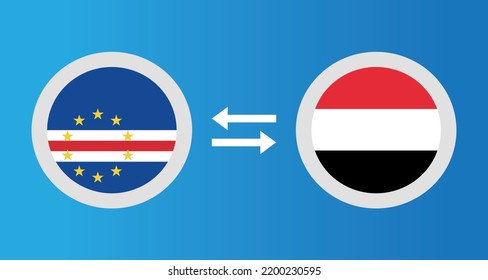 round icons with Cape Verde and Yemen flag exchange rate concept graphic element Illustration template design
