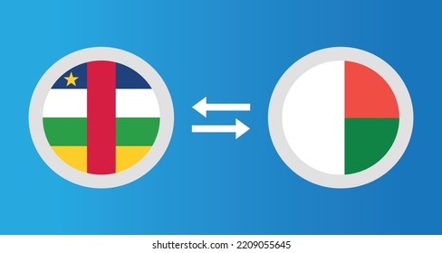 round icons with Central African Republic and Madagascar flag exchange rate concept graphic element Illustration template design
