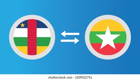 round icons with Central African Republic and Myanmar flag exchange rate concept graphic element Illustration template design
