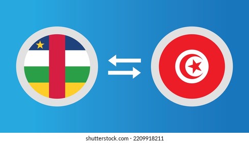 round icons with Central African Republic and Tunisia flag exchange rate concept graphic element Illustration template design
