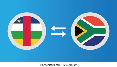 round icons with Central African Republic and South Africa flag exchange rate concept graphic element Illustration template design
