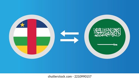 round icons with Central African Republic and Saudi Arabia flag exchange rate concept graphic element Illustration template design

