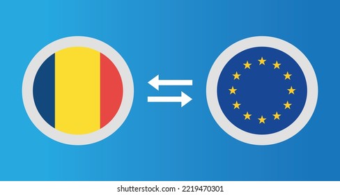 round icons with Chad and European Union flag exchange rate concept graphic element Illustration template design
