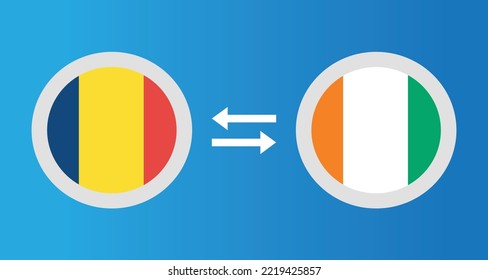 round icons with Chad and Ivory Coast flag exchange rate concept graphic element Illustration template design
