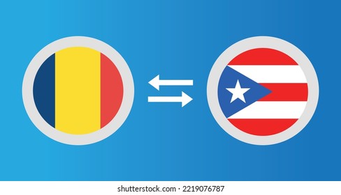 round icons with Chad and Puerto Rico flag exchange rate concept graphic element Illustration template design
