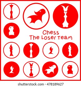 Round icons of chessmen in red-white color