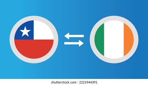 round icons with Chile and Ireland flag exchange rate concept graphic element Illustration template design
