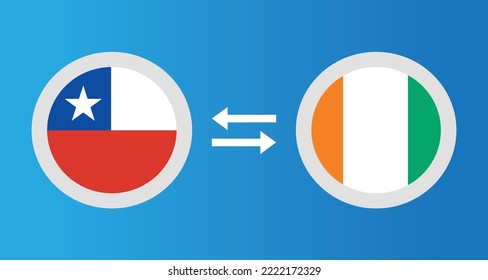 round icons with Chile and Ivory Coast flag exchange rate concept graphic element Illustration template design
