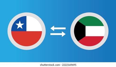 round icons with Chile and Kuwait flag exchange rate concept graphic element Illustration template design
