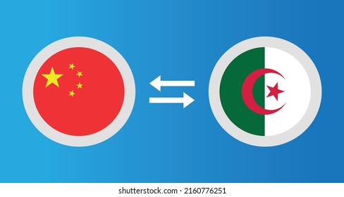 round icons with China and Algeria flag exchange rate concept graphic element Illustration template design
