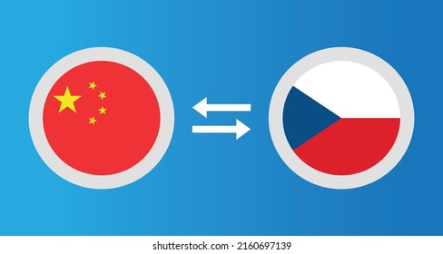 round icons with China and Czech Republic flag exchange rate concept graphic element Illustration template design
