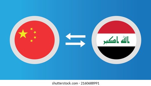 round icons with China and Iraq flag exchange rate concept graphic element Illustration template design
