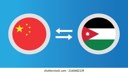 round icons with China and Jordan flag exchange rate concept graphic element Illustration template design
