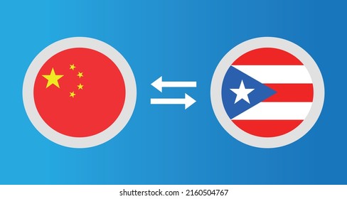 round icons with China and Puerto Rico flag exchange rate concept graphic element Illustration template design
