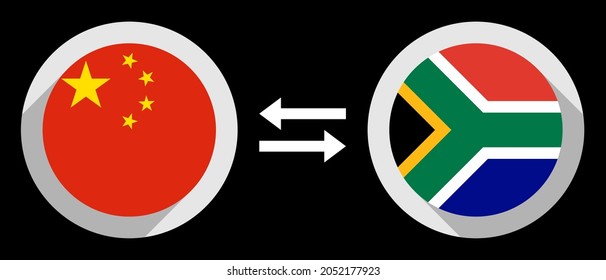 round icons with china and south africa flags. cny to zar exchange rate concept

