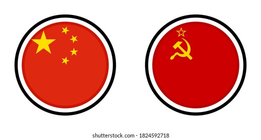 iconos redondos con banderas de china y unión soviética, aislados en fondo blanco