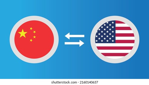 round icons with China and United States flag exchange rate concept graphic element Illustration template design
