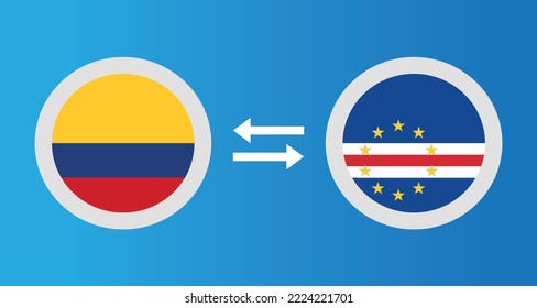 round icons with Colombia and Cape Verde flag exchange rate concept graphic element Illustration template design
