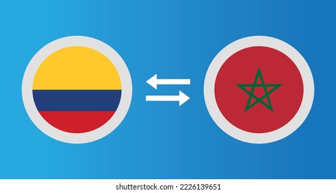 round icons with Colombia and Morocco flag exchange rate concept graphic element Illustration template design
