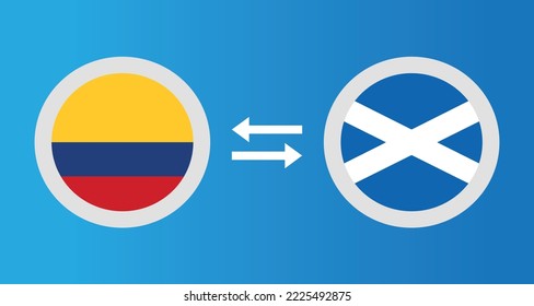 round icons with Colombia and Scotland flag exchange rate concept graphic element Illustration template design
