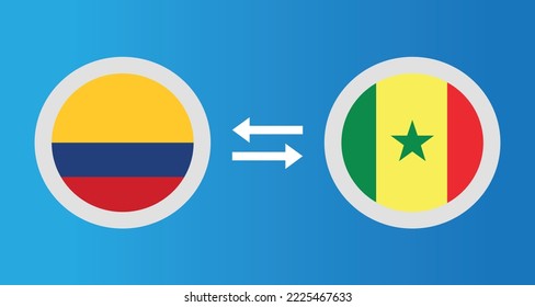 round icons with Colombia and Senegal flag exchange rate concept graphic element Illustration template design

