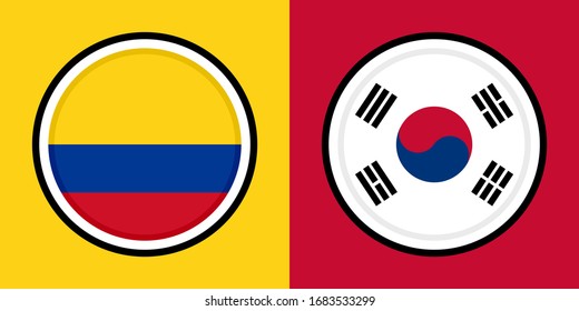 round icons, colombia and south korea flags