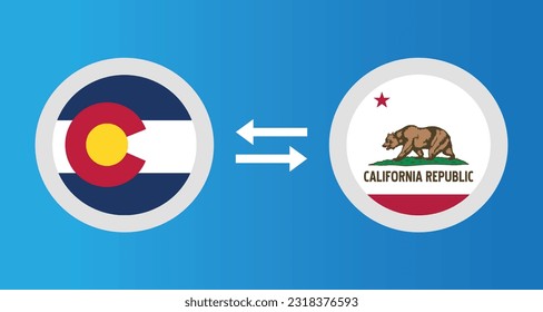 round icons with Colorado and California flag - United States region exchange rate concept graphic element Illustration template design
