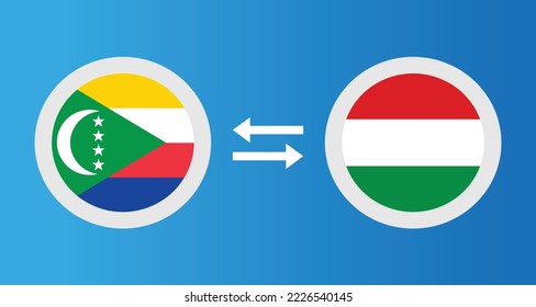 round icons with Comoros and Hungary flag exchange rate concept graphic element Illustration template design
