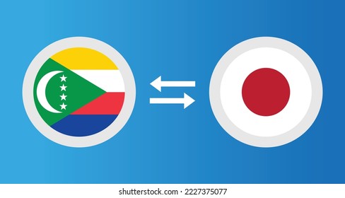 round icons with Comoros and Japan flag exchange rate concept graphic element Illustration template design
