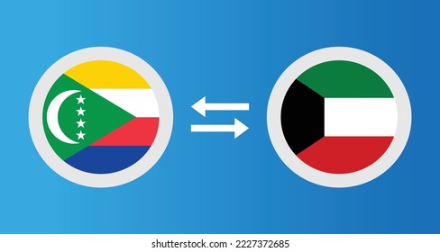 Rundsymbole mit Komoren und Kuwait-Flag Wechselkurs-Konzept Grafikelement Illustration Vorlage Design
