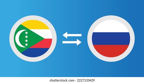 round icons with Comoros and Russia flag exchange rate concept graphic element Illustration template design
