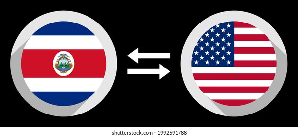 round icons with costa rica and united states flags. crc to usd exchange rate concept
