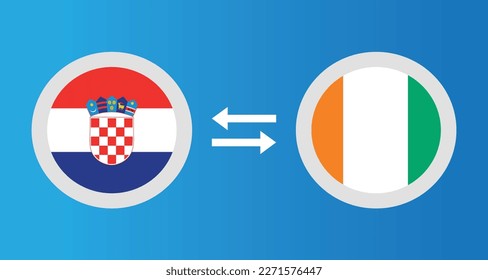 round icons with Croatia and Ivory Coast flag exchange rate concept graphic element Illustration template design
