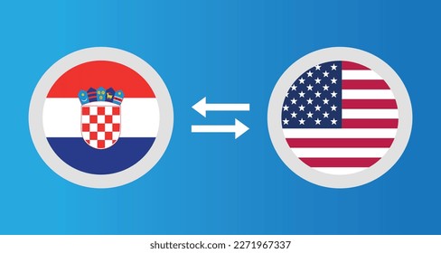 round icons with Croatia and United States flag exchange rate concept graphic element Illustration template design
