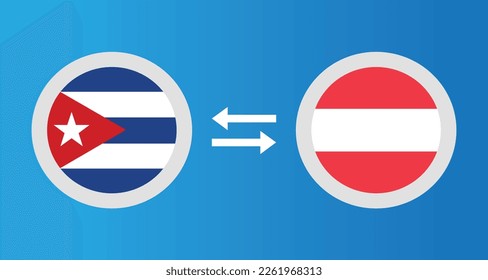 round icons with Cuba and Austria flag exchange rate concept graphic element Illustration template design
