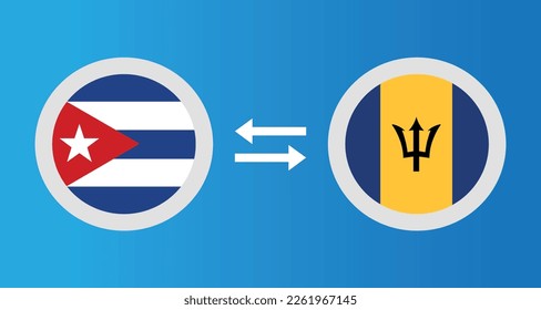 round icons with Cuba and Barbados flag exchange rate concept graphic element Illustration template design

