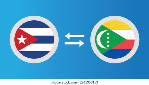round icons with Cuba and Comoros flag exchange rate concept graphic element Illustration template design
