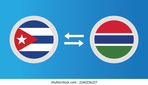 round icons with Cuba and Gambia flag exchange rate concept graphic element Illustration template design
