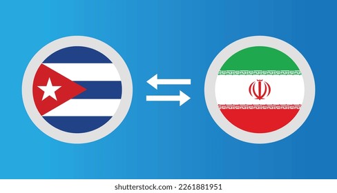 round icons with Cuba and Iran flag exchange rate concept graphic element Illustration template design
