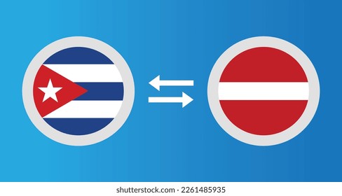 round icons with Cuba and Latvia flag exchange rate concept graphic element Illustration template design
