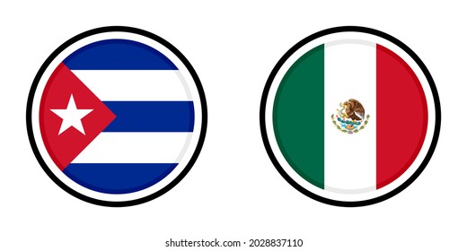 iconos redondos con banderas cuba y méxico aisladas en fondo blanco
