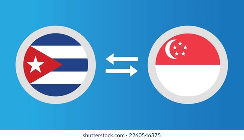round icons with Cuba and Singapore flag exchange rate concept graphic element Illustration template design
