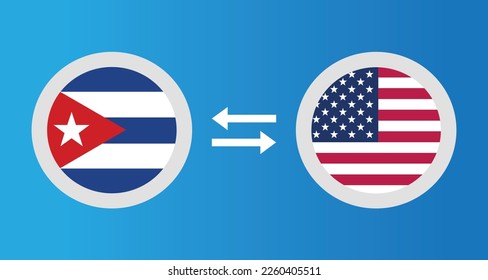 iconos redondos con Cuba y Estados Unidos de América concepto de tipo de cambio elemento gráfico Ilustración diseño de plantilla
