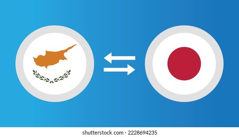 round icons with Cyprus and Japan flag exchange rate concept graphic element Illustration template design
