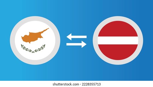 round icons with Cyprus and Latvia flag exchange rate concept graphic element Illustration template design
