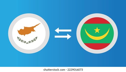 round icons with Cyprus and Mauritania flag exchange rate concept graphic element Illustration template design
