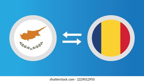 round icons with Cyprus and Romania flag exchange rate concept graphic element Illustration template design
